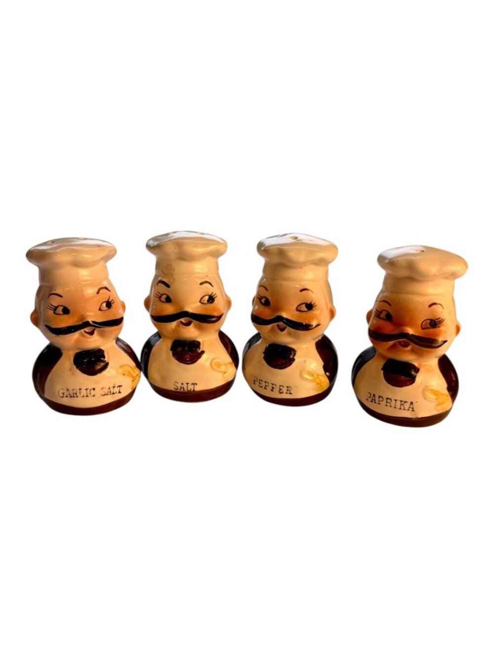 Vintage Chef Shakers Salt Pepper Garlic Salt Paprika Set 3in